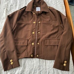 Carly Jean Los Angeles Brown Field Jacket with Gold Accents
